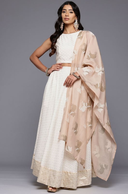 Off White Readymade Lehenga Choli Set