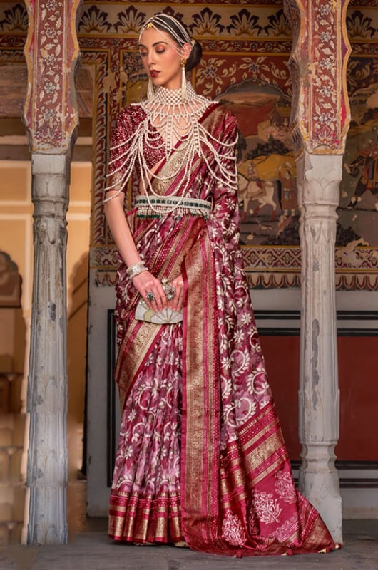 Onion Pink Patola Design Silk Saree