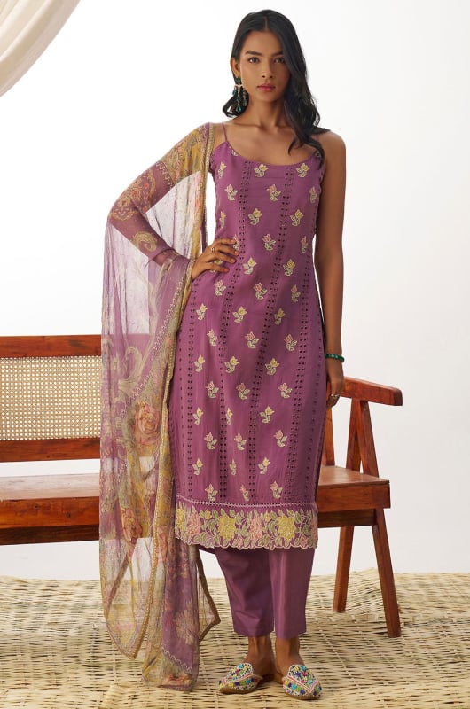 Onion Pink Pure Organza Readymade Pant Kameez