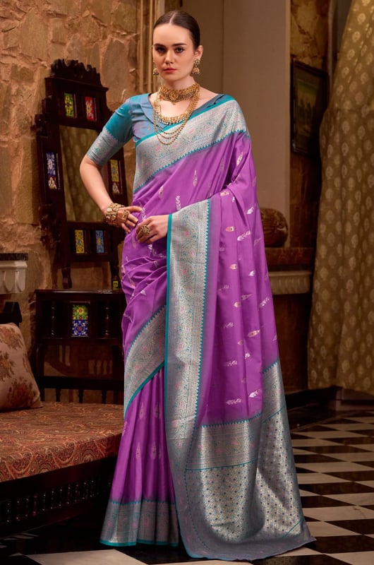 Onion Pink Soft Silk Saree with Zari Weaving