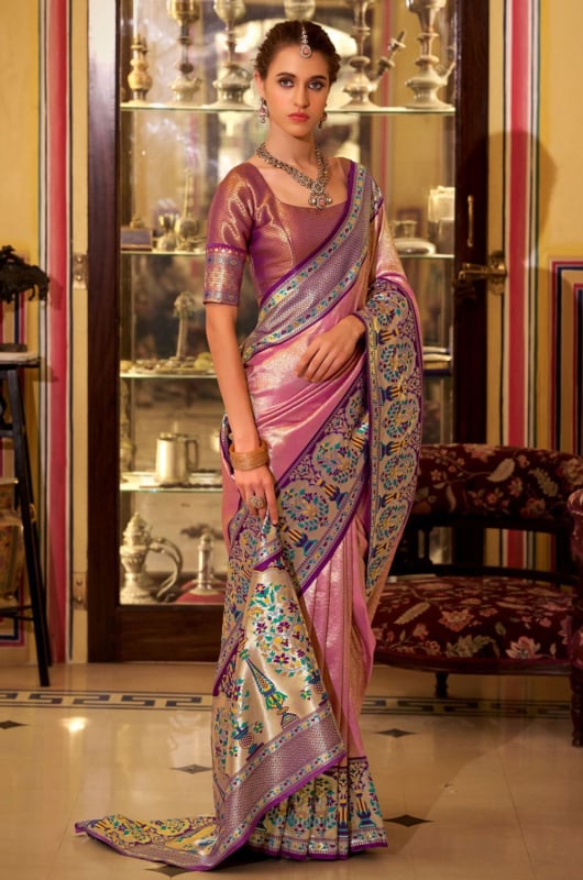 Onion Pink Soft Tissue Silk Zari Woven Saree