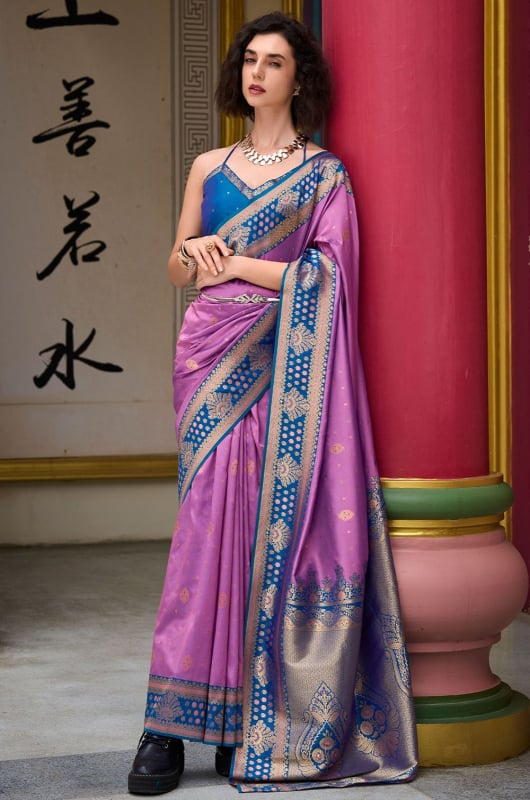 Onion Pink Zari Weaving Banarasi Silk Saree