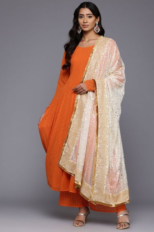 Orange Georgette Palazzo Kameez Suit