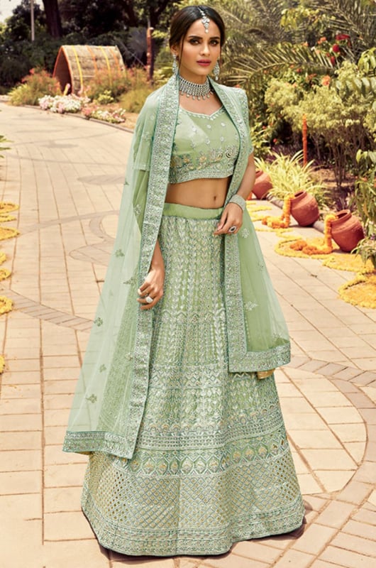 Pastel Green Designer Bridal Lehenga Choli Set for Wedding