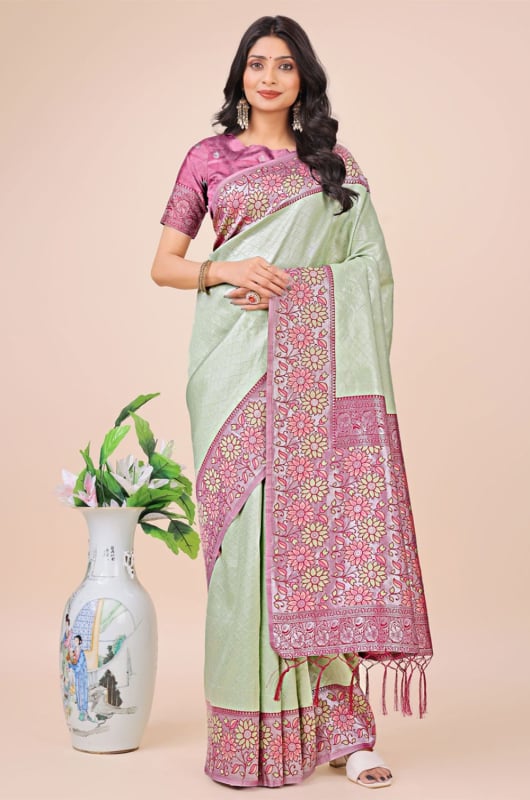 Pastel Green Silk Woven Saree