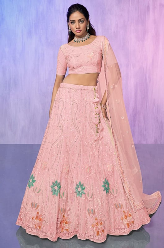 Peach Heavy Designer Lehenga Choli Set for Wedding