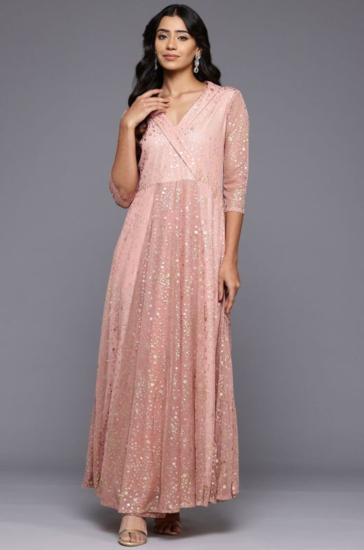Peach Net Readymade Dress