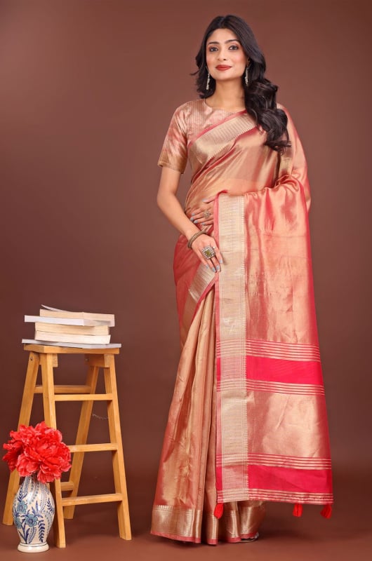 Peach Organza Saree