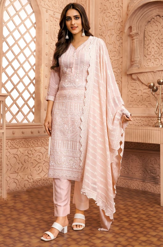 Peach Shimmer Georgette Pant Kameez Suit