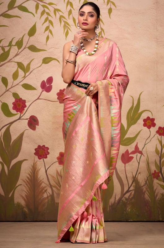 Peach Silk Woven Saree