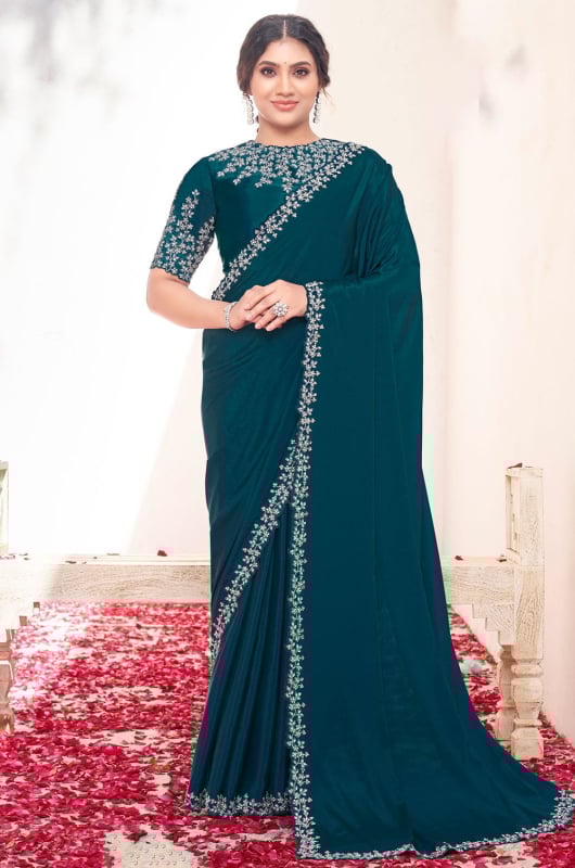 Peacock Blue Heavy Designer Saree for Ceremonial