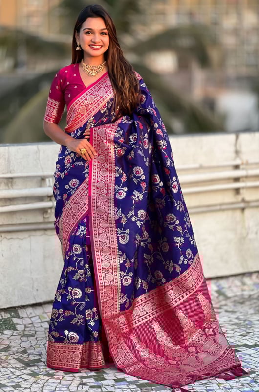 Persian Blue Meenakari Weaving Banarasi Silk Saree