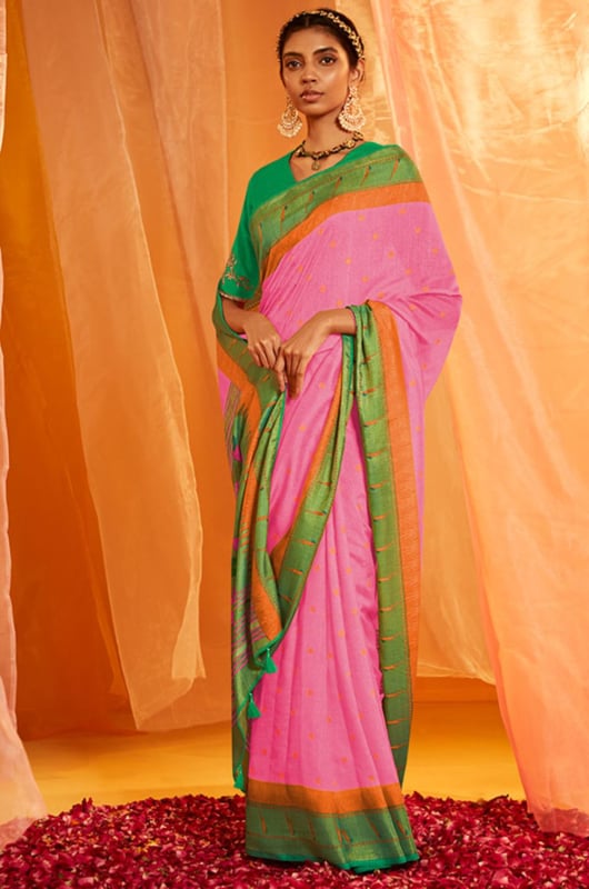 Pink Brasso Party Wear Saree for Ceremonial