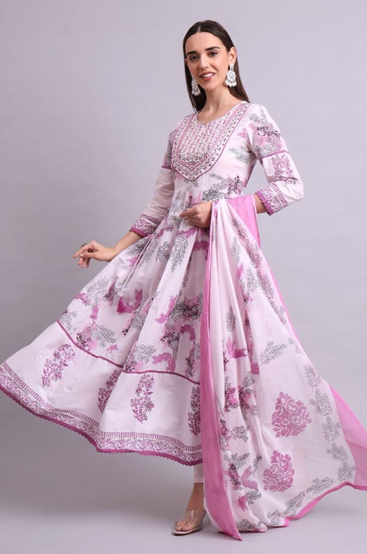 Pink Cottom Embroidered Readymade Suit