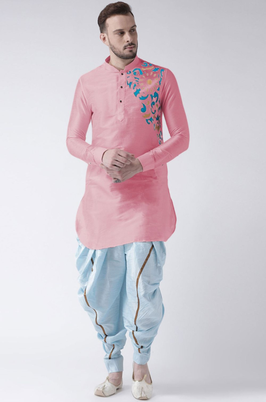 Pink Dupion Silk Dhoti Kurta Set
