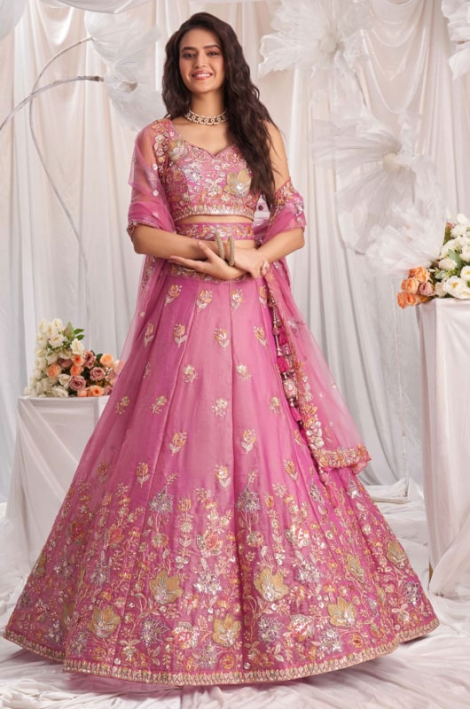 Pink Embroidered Designer Lehenga Choli Set for Ceremonial