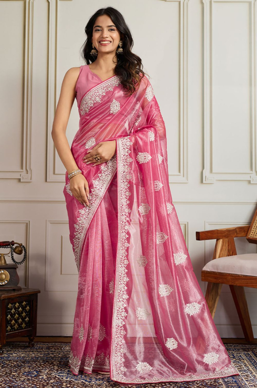 Pink Net Party Wear Saree