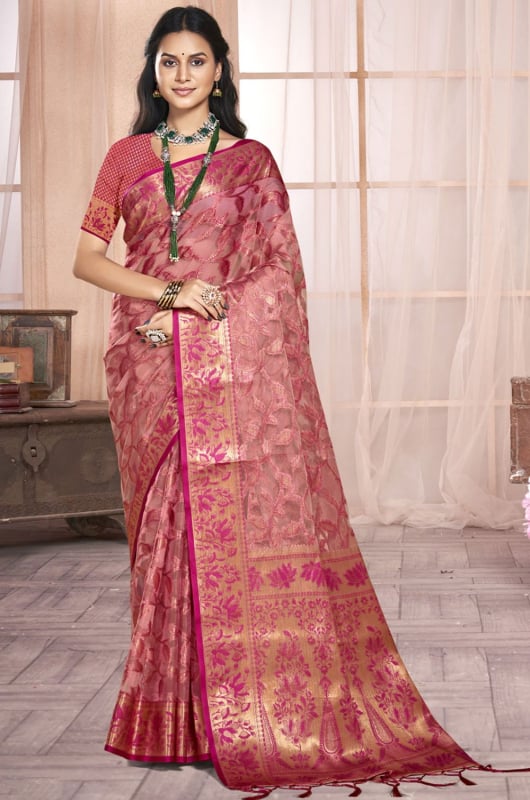 Pink Organza Party Wear Saree