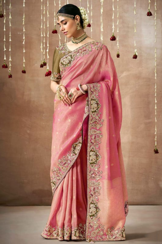 Pink Organza Silk Designer Saree