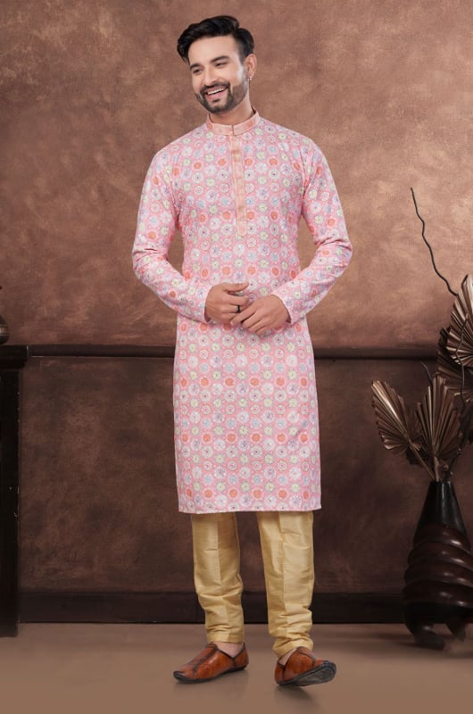 Pink Rayon Kurta Pyjama Set for Festival