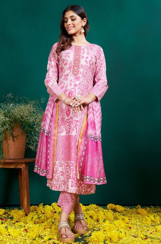 PInk Rayon Pant Kameez Suit for Festival