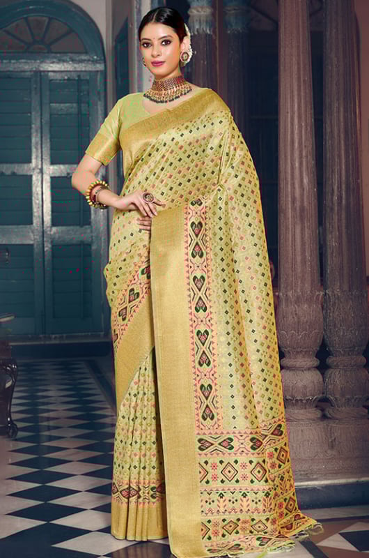 Pista Green Patola Silk Zari Woven Saree