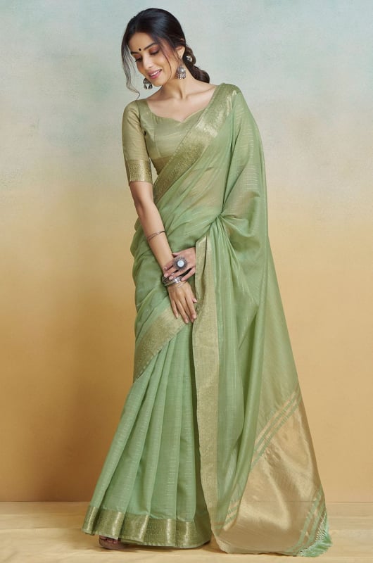 Pistachio Green Woven Handloom Khadi Silk Saree