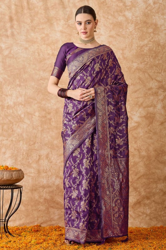 Purple Banarasi Silk Party Wear Saree