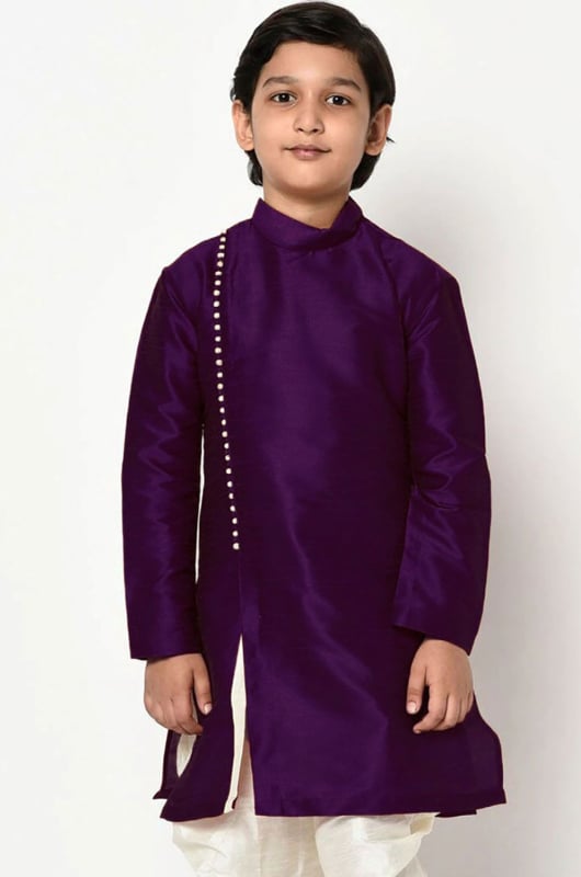 Purple Dupion Silk Boys Kurta for Festival