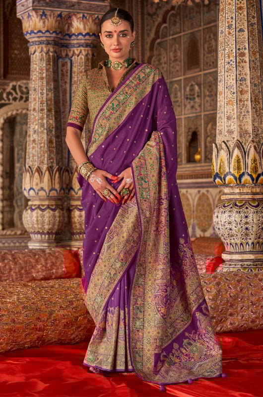 Purple Embellished Viscose Silk Saree