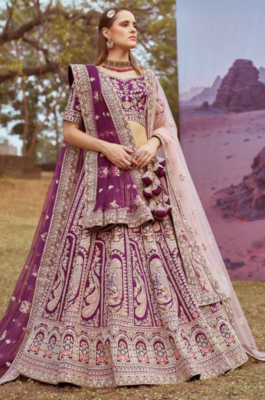 Purple Embroidered Designer Lehenga Choli Set for Ceremonial