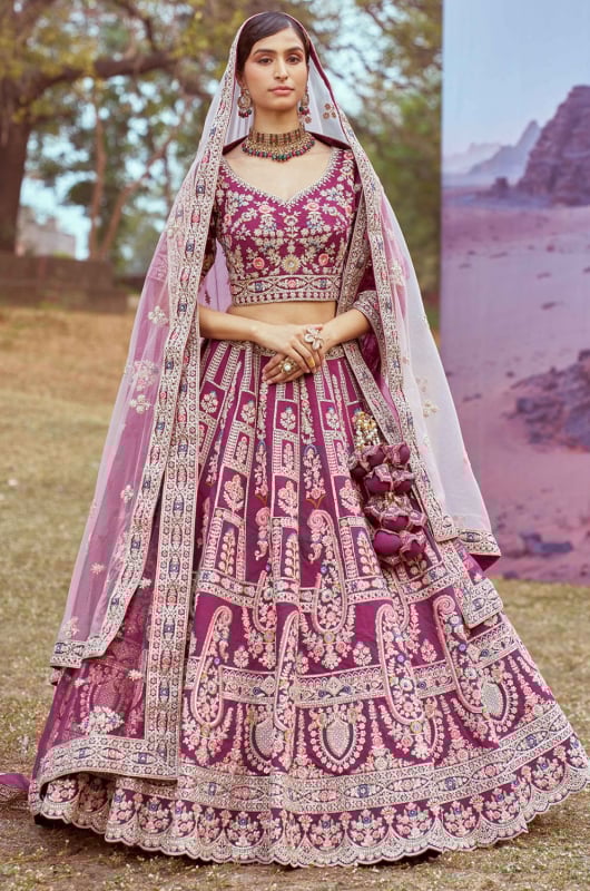 Purple Embroidered Designer Lehenga Choli Set for Ceremonial
