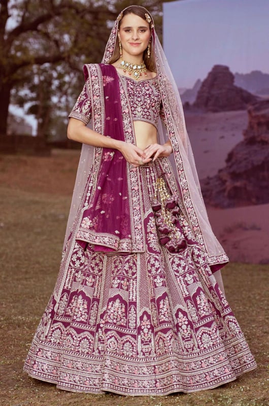 Purple Embroidered Designer Lehenga Choli Set for Ceremonial