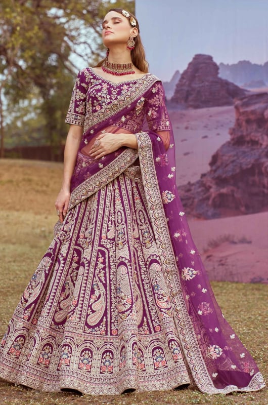 Purple Embroidered Designer Lehenga Choli Set for Ceremonial