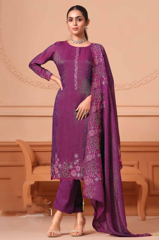 Purple Embroidered Pant Kameez Suit