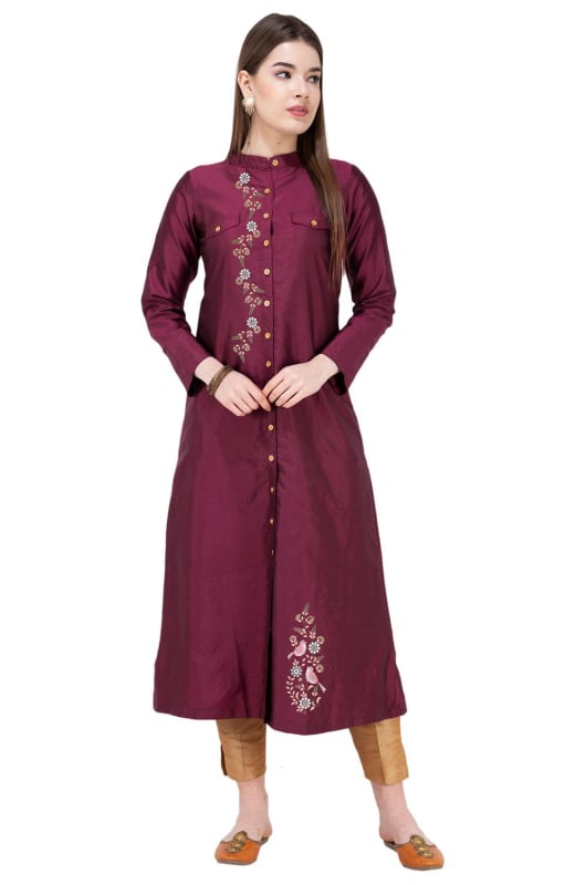 Purple Embroidered Plus Size Kurti