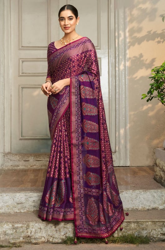 Purple Georgette Embroidered Saree