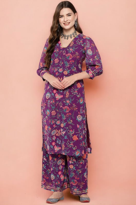 Purple Georgette Readymade Kurta