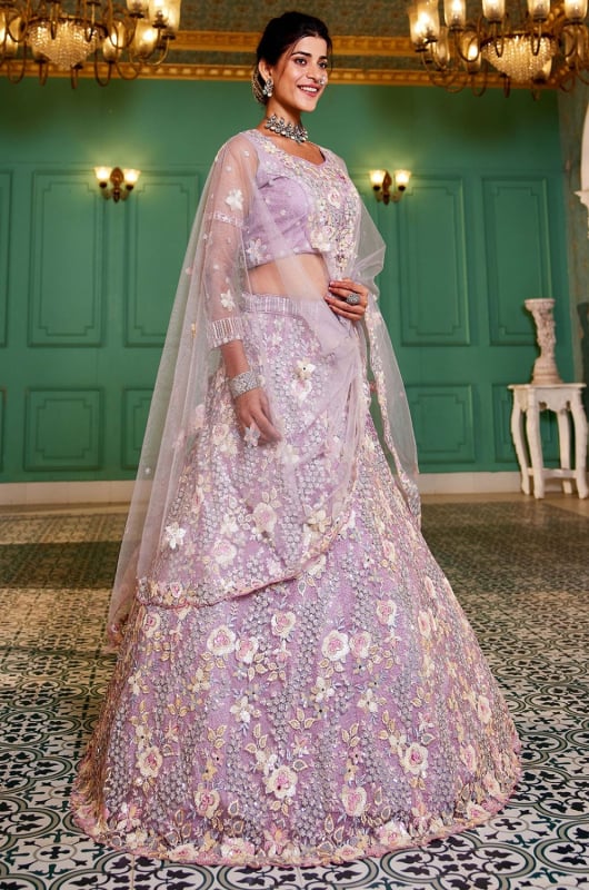 Purple Satin Heavy Designer Lehenga Choli Set for Wedding