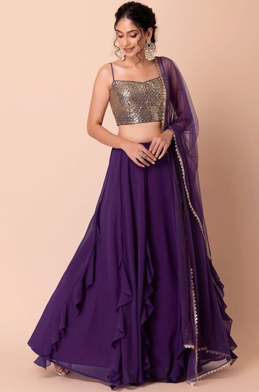 Purple Sequins Work Georgette Lehenga Choli