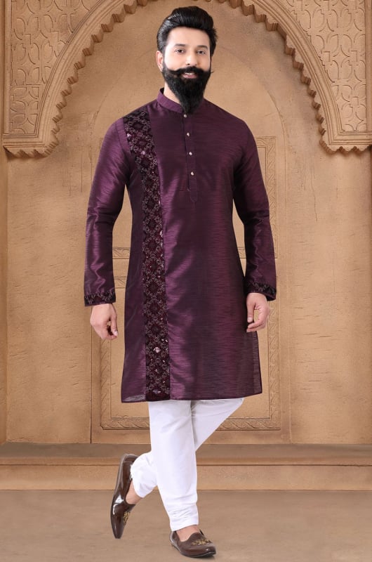 Purple Silk Kurta Pyjama Set