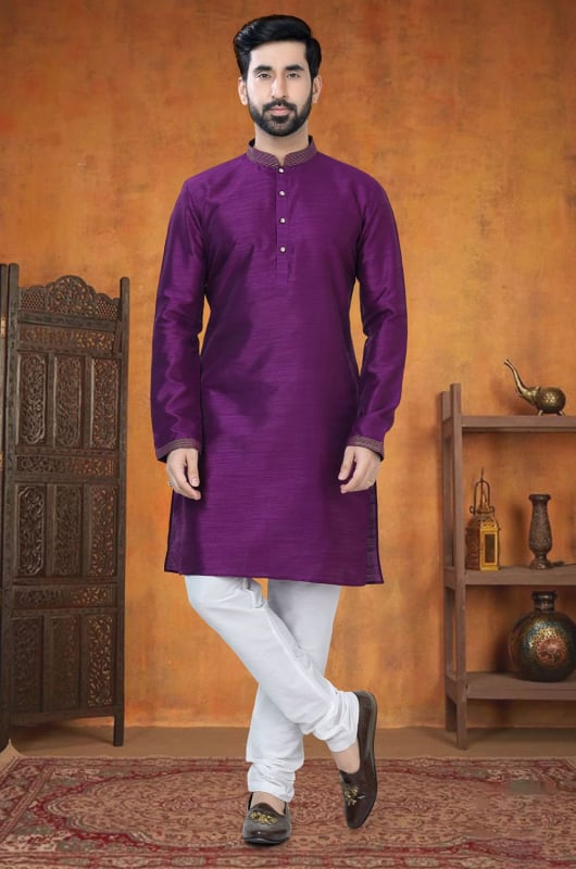 Purple Silk Kurta Pyjama Set