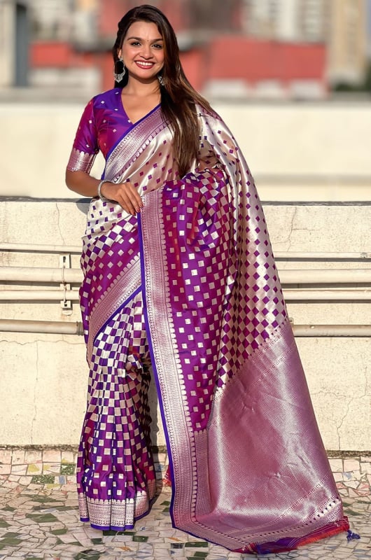 Purple Zari Woven Banarasi Silk Saree