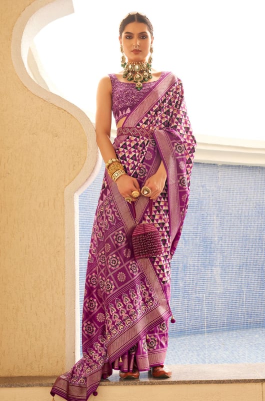 Magenta Silk Digital Printed Saree