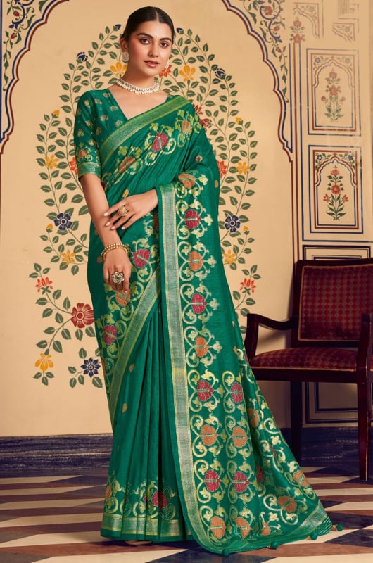 Rama Green Viscose Silk Saree with Banarasi Finish