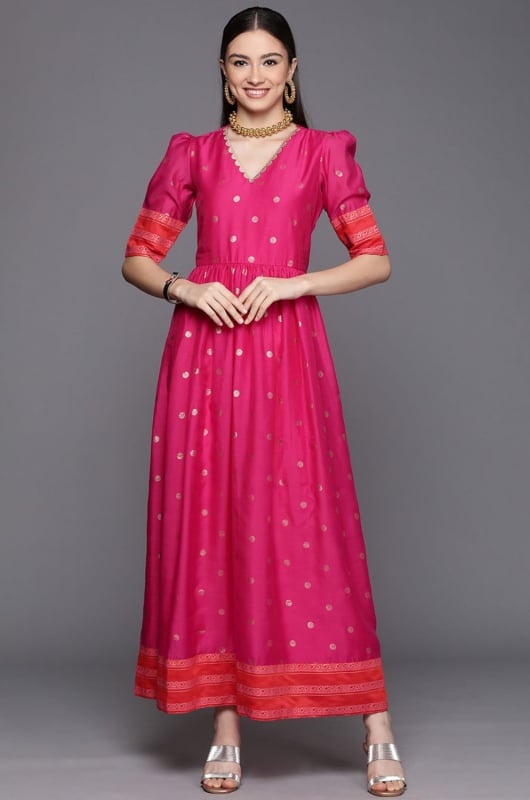 Rani Pink Chanderi Readymade Dress