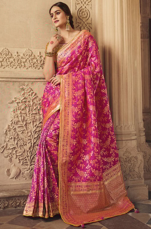 Rani Pink Designer Banarasi Silk Saree