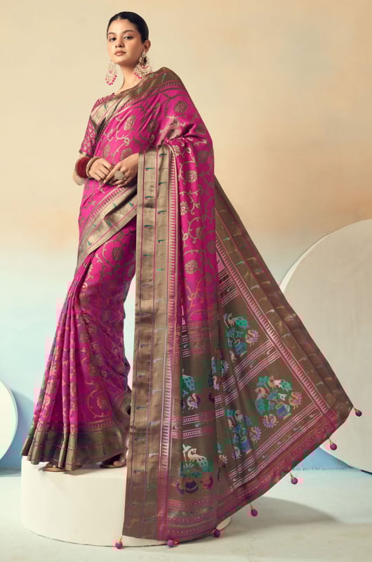 Rani Pink Georgette Embroidered Saree