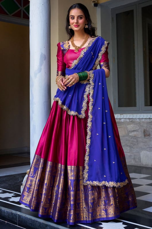 Rani Pink Narayan Pattu Lehenga Choli for Ceremonial