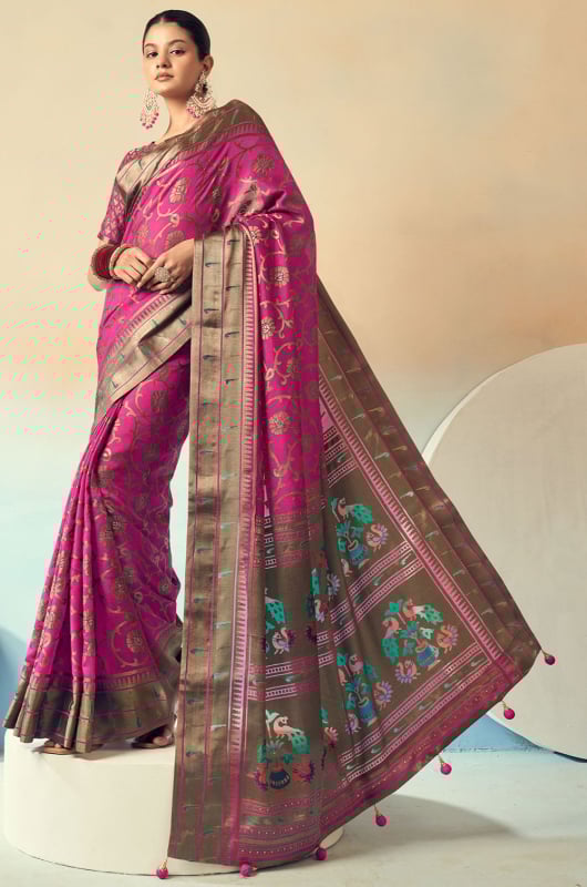 Rani Pink Paithani Work Viscose Georgette Saree